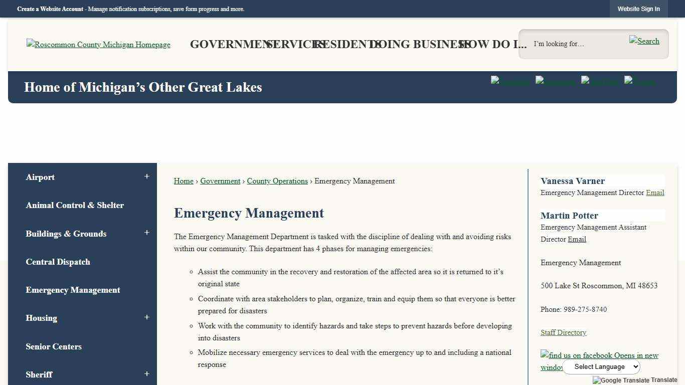 Emergency Management Roscommon County, MI