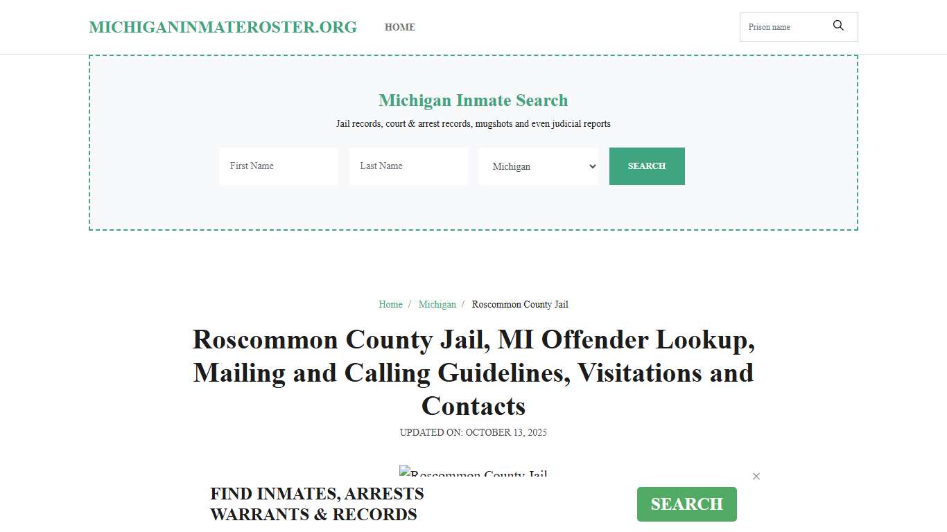 Roscommon County Jail, MI: Inmate Search Options, Visitations, Contacts